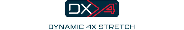 Logo der DX4-Kollektion mit weißer und roter Schrift vor blauem Grund. Unter dem Logo befinden sich die Worte Dynamic 4X Stretch in Blau. Ein Link zur DX4-Kollektion ist hinterlegt. 