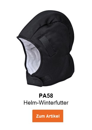 Bild des PA58 Helm-Winterfutters in Schwarz mit hinterlegtem Link zum Artikel.