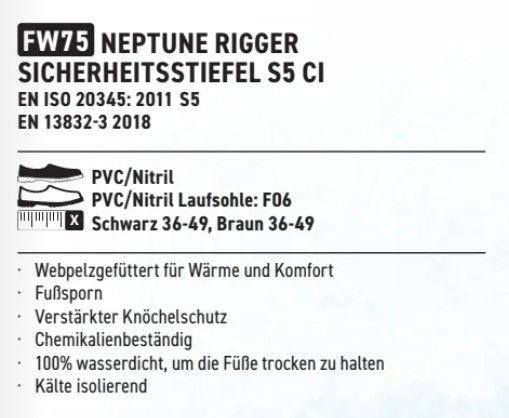 Beschreibung des Neptune Rigger Sicherheitsstiefels S5 CI FW75 mit einem hinterlegten Link zur ausführlicheren Beschreibung. 