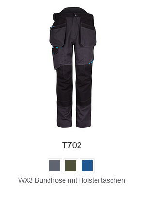 WX3 Bundhose mit Holstertasche T702 in Grau und Schwarz mit hinterlegtem Link zum Artikel.