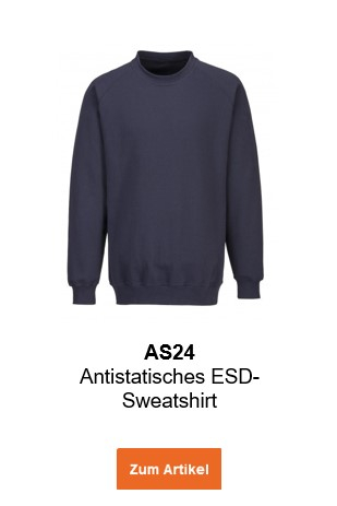 Bild des Antistatischen ESD-Sweatshirts AS24 in Schwarz mit hinterlegtem Link, der zum Artikel führt.