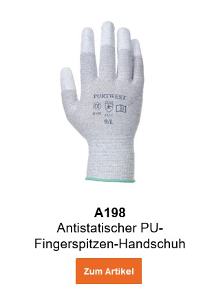 Bild des Antistatischen PU-Fingerspitzen-Handschuhs A198 in Grau mit hinterlegtem Link, der zum Artikel führt.