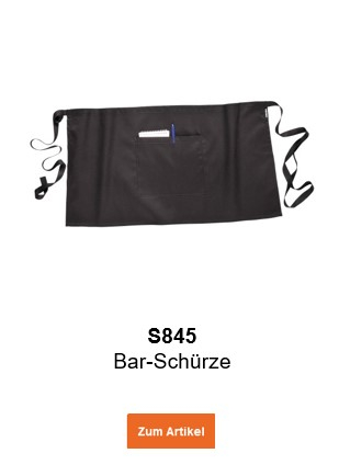 Bild der Bar-Schürze S845 in Schwarz mit hinterlegtem Link, der zur Artikelseite führt.