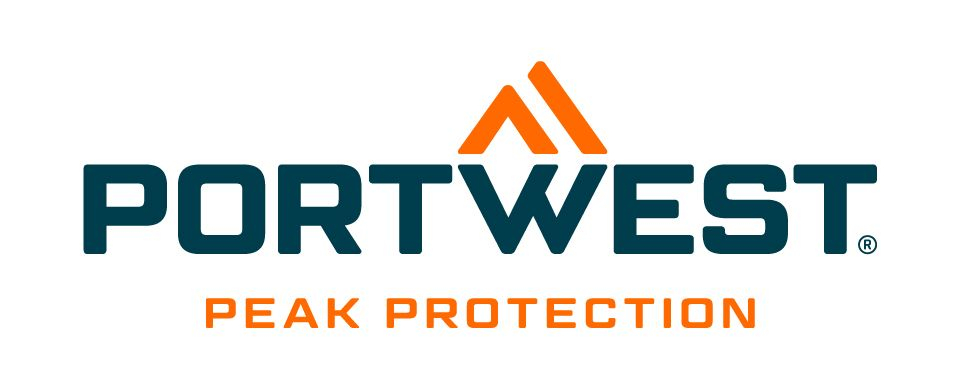 Logo der Firma Portwest in Blau und Orange auf weißem Grund. 