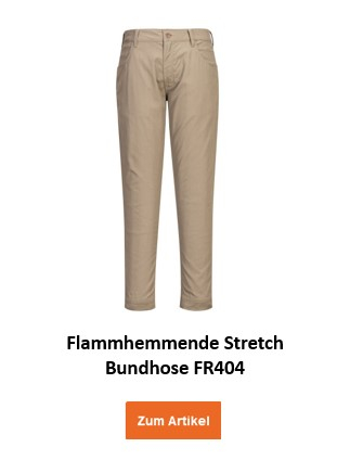 Flammhemmende Stretch Bundhose FR404 in Beige mit hinterlegtem Link, der zur Artikelseite führt.