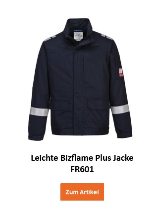 Leichte Bizflame Plus Jacke FR601 in Schwarz mit Link, der zur Artikelseite führt.