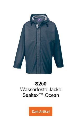 Bild der Wasserfesten Jacke Sealtex Ocean S250 in Blau mit hinterlegtem Link, der zur Artikelseite führt.