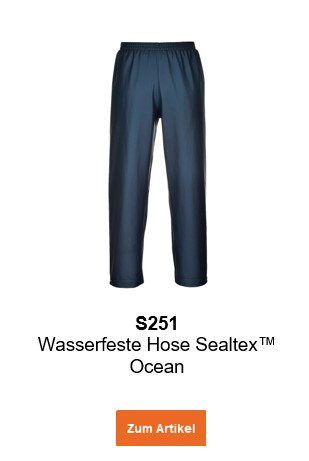 Bild der Wasserfesten Hose Sealtex Ocean S251 in Blau mit hinterlegtem Link, der zur Artikelseite führt.