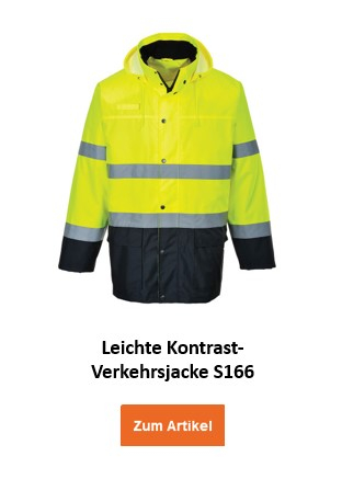 Bild der Leichten Kontrast-Verkehrsjacke S166 in Gelb mit hinterlegtem Link, der zur Artikelseite führt.