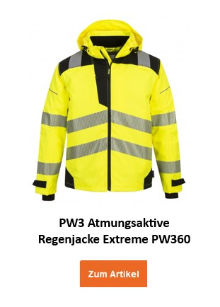 PW3 Atmungsaktive Regenjacke Extreme PW360 in Orange mit hinterlegtem Link zum Artikel.