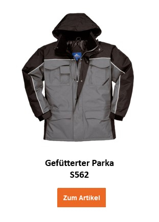 Gefütterter Parka S562 in Grau und Schwarz. Der hinterlegte Link führt zur Artikelseite.