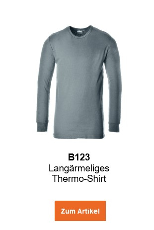 Bild des Langärmeligen Thermo-Shirts B123 in Grau mit informativem Text und hinterlegtem Link zum Artikel.