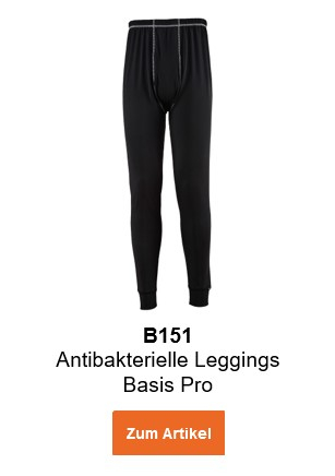 Bild der Antibakteriellen Leggings Basis Pro B151 in Schwarz mit informativem Text und hinterlegtem Link zum Artikel.